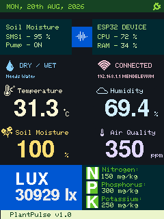 Plant Monitoring Device by JemDevs — Screen 9244, a TFT_eSPI interface for a 240×320 display