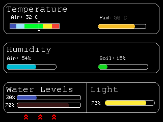 vitrina verde — home screen, a TFT_eSPI interface for a 320×240 display