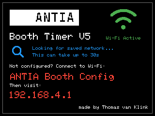 ANTIA Booth Timer — Start, a TFT_eSPI interface for a 320×240 display